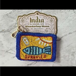 NWT Wandering Moon India Handmade Beaded Sardine Coin Purse Key Clip Bag Viral